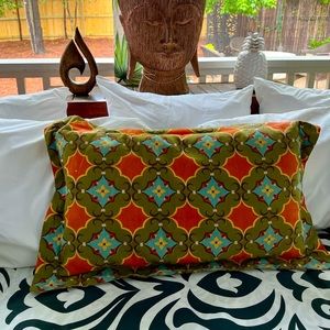 Oblong pillow cover, same print on both sides Orange blue and green.